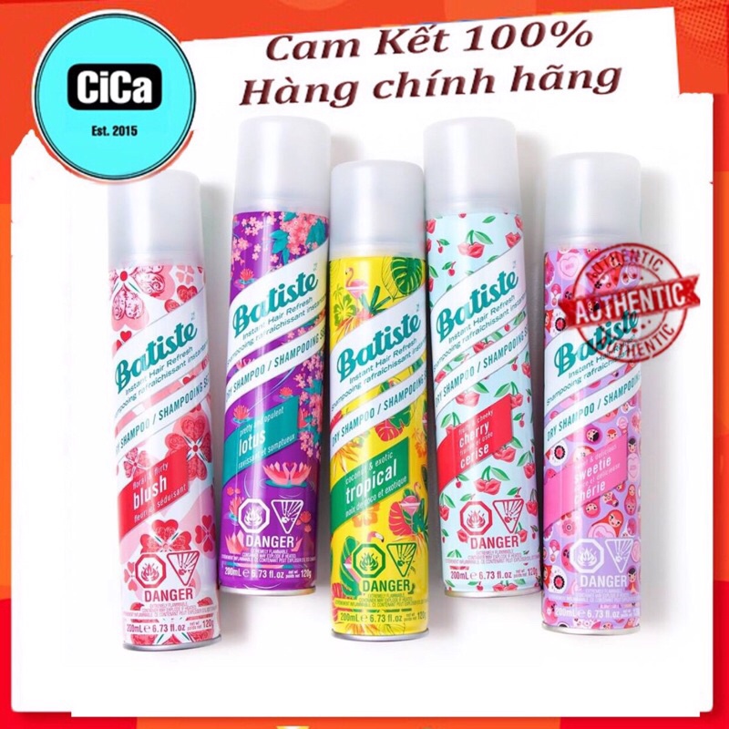 [ Chính Hãng] Dầu Gội Khô Batiste Dry Shampoo 200ml, Dầu Gội Giúp Hết Ngứa, Hết Bết Dính, Tóc Bồng Bềnh Tức Thì