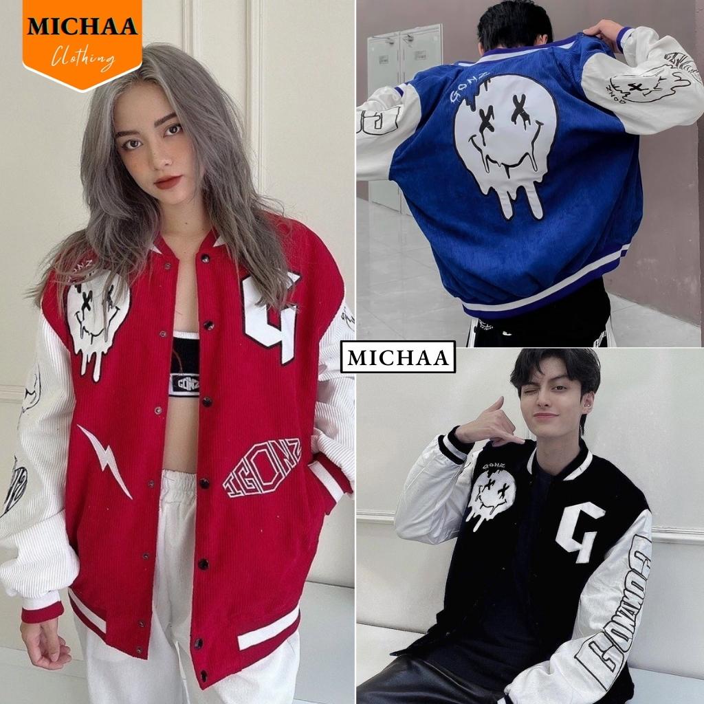 Áo Khoác Bomber Nhung Gân GONZ Nam Nữ Ulzzang Unisex 1 Lớp Kiểu Form Rộng - MICHAA