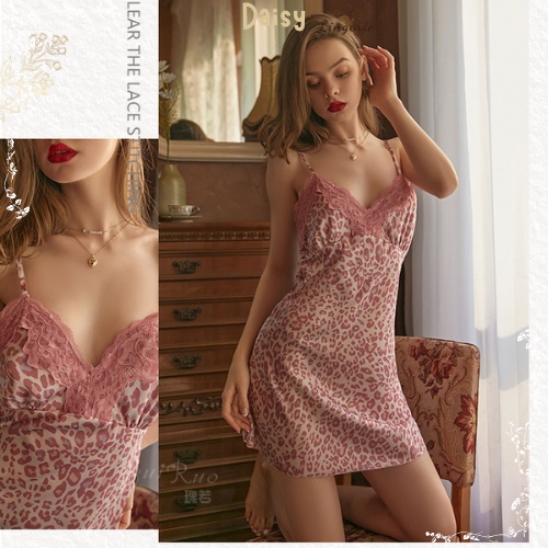 [Hỏa Tốc, Bảo Mật] Váy Ngủ Sexy Gợi Cảm Đầm Ngủ Lụa Phối Ren 2 Dây Quyến Rũ Họa Tiết Da Beo Cao Cấp - Mã VN019