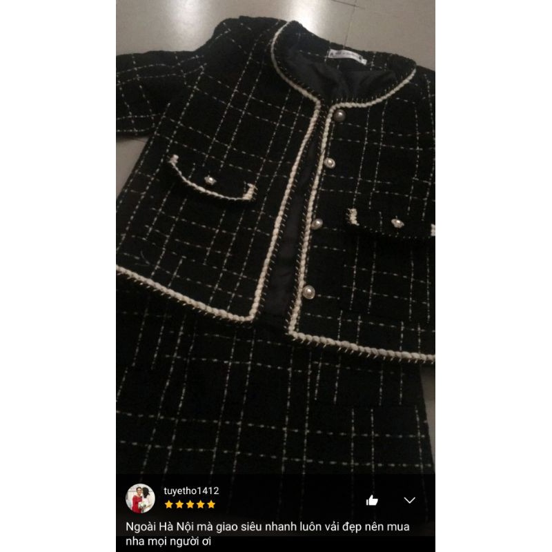 (SẴN) Set dạ tweed kẻ viền siêu sang T6