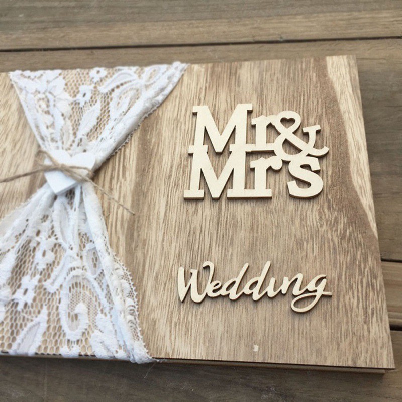Số kí tên bằng gỗ 10 trang phối họa tiết chữ MR & MRS Wedding trang trí cho đám cưới