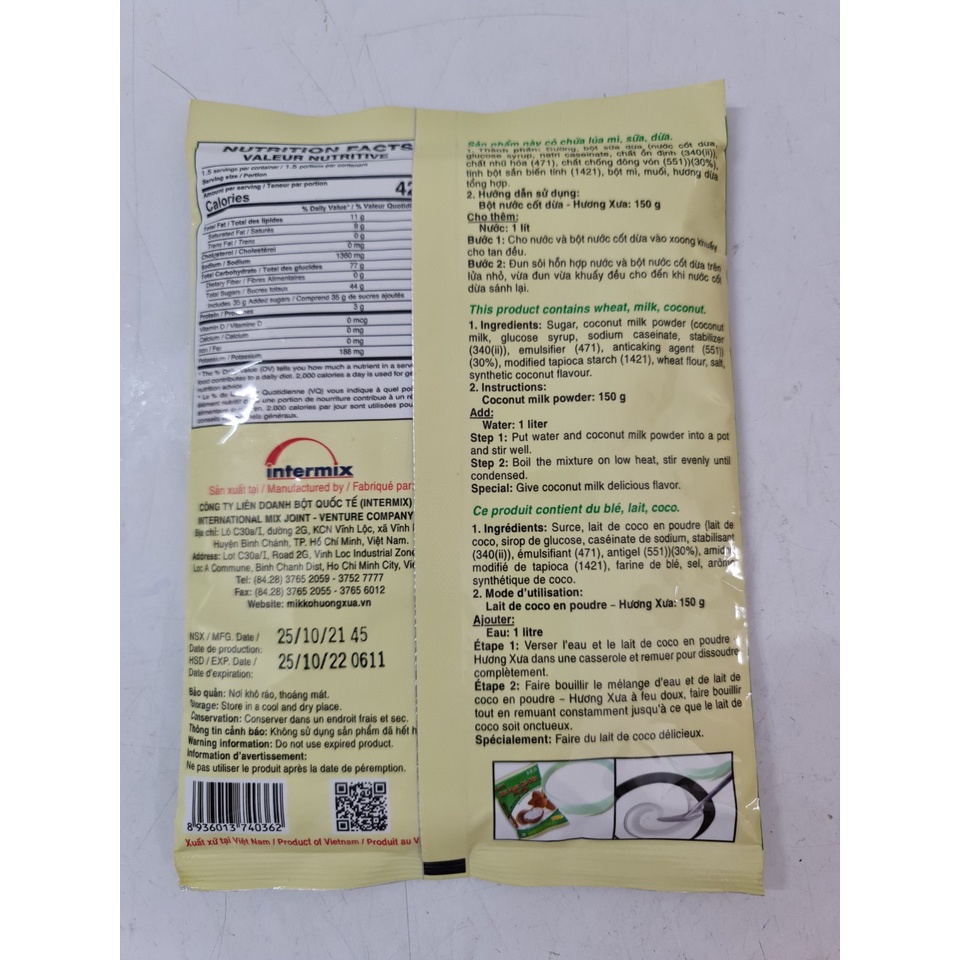 [150g] BỘT NƯỚC CỐT DỪA Hương Xưa [VN] MIKKO Coconut Milk Powder (halal)
