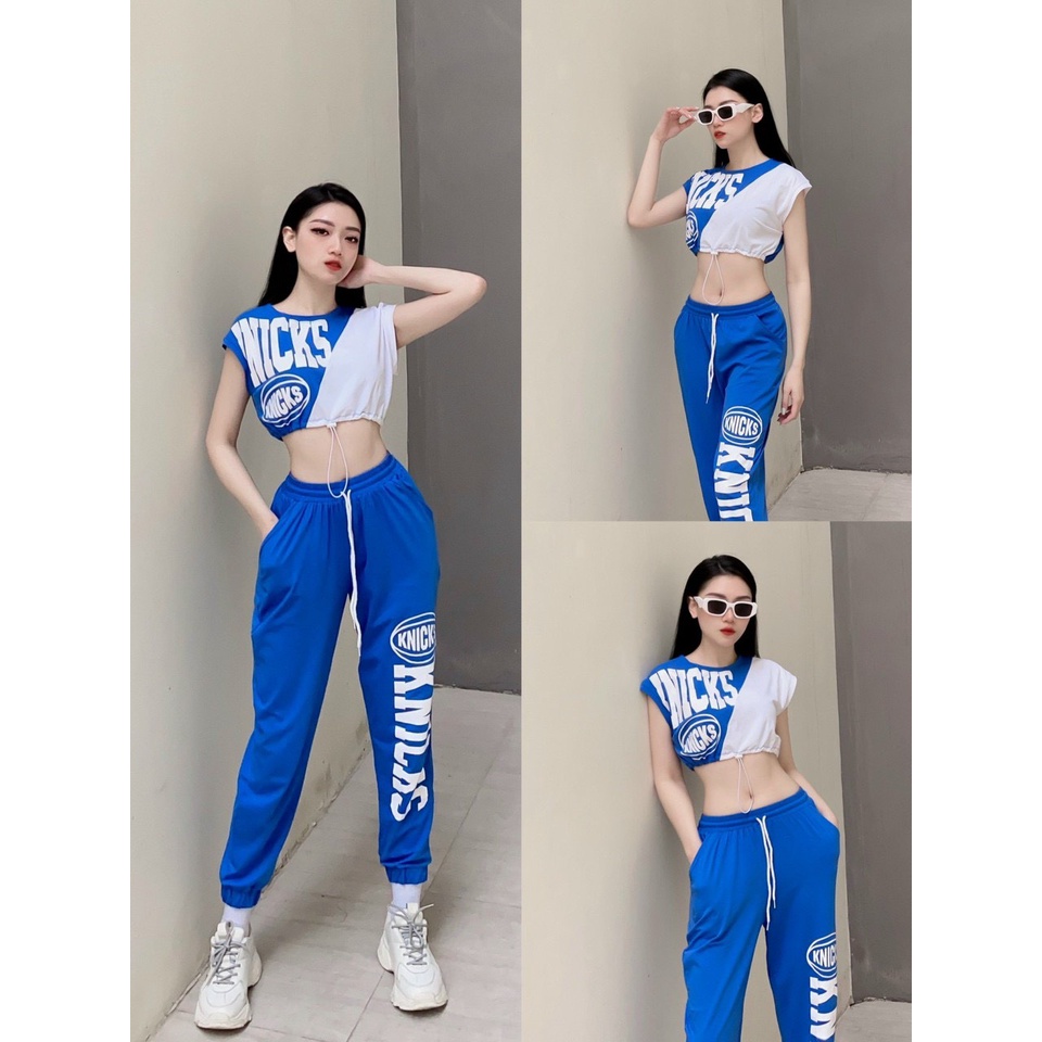 Bộ tập áo croptop quần jogger nữ tập nhảy yoga gym zumba aerobic chất cotton siêu xinh