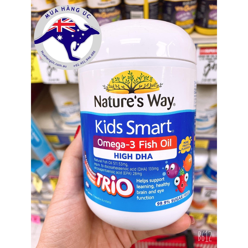 Kẹo nhai trẻ em Kids Smart bổ sung Omega-3 Fish Oil High DHA TRIO 180 viên