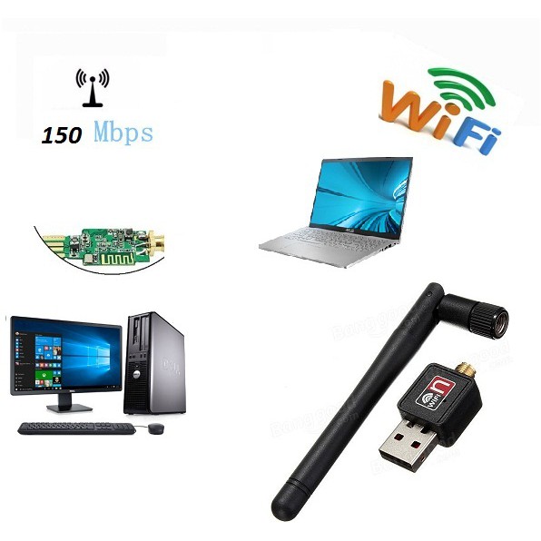 Usb thu sóng wifi cho máy tính laptop 802 có cần hổ trợ 150mps có đĩa driver kèm theo