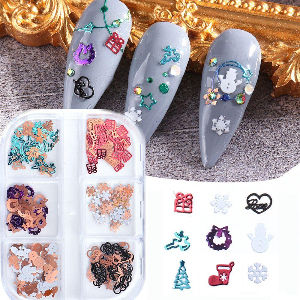 Hộp Sequin Hình Bông Tuyết Tuần Lộc Giáng Sinh 3D Dùng Trang Trí Móng Tay DIY