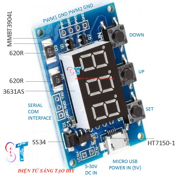 Mạch Tạo Xung PWM 2 Kênh 5V-20V Tần Số 1HZ-150KHZ Có Màn Hinh Hiển Thị