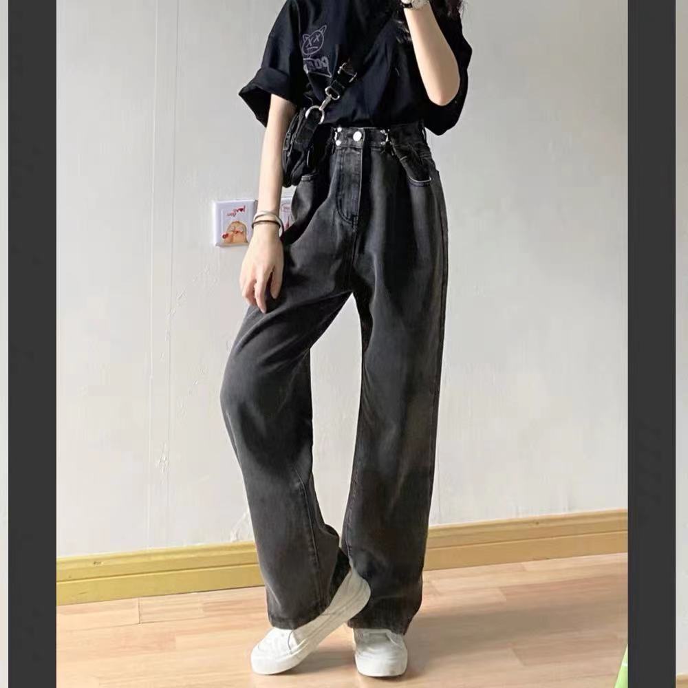 Quần jean thiết kế ống suông rộng phong cách thời trang retro cá tính