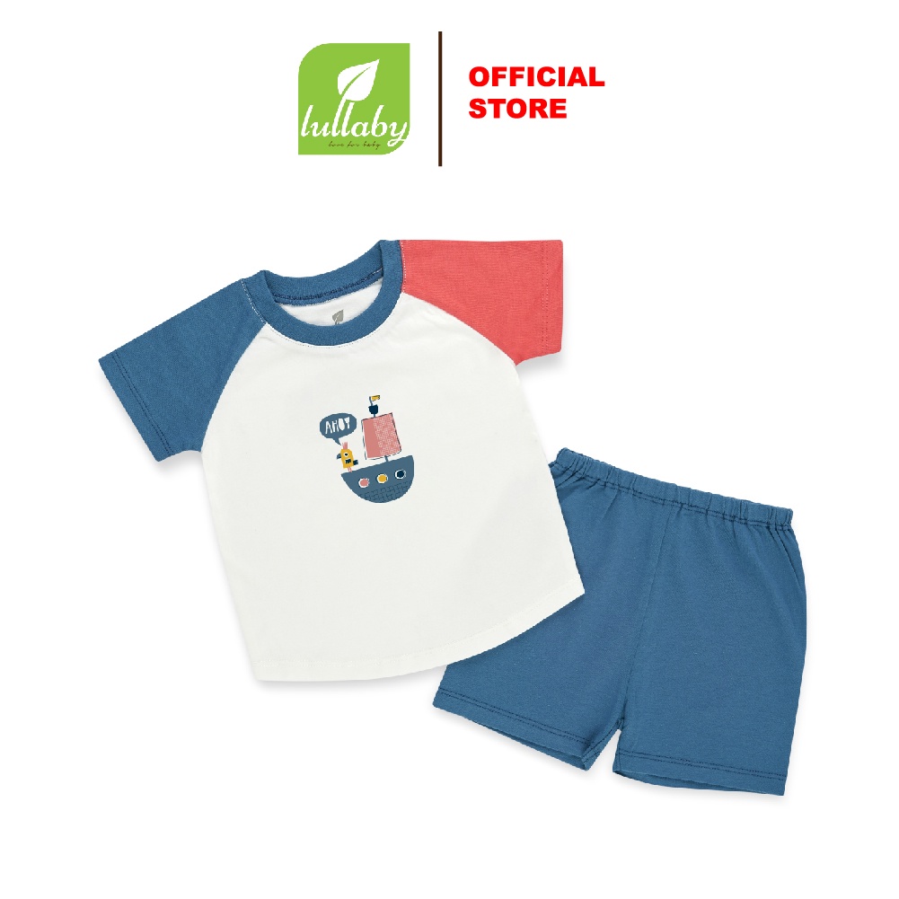 LULLABY Bộ quần áo cộc tay raglan bé trai NH343M