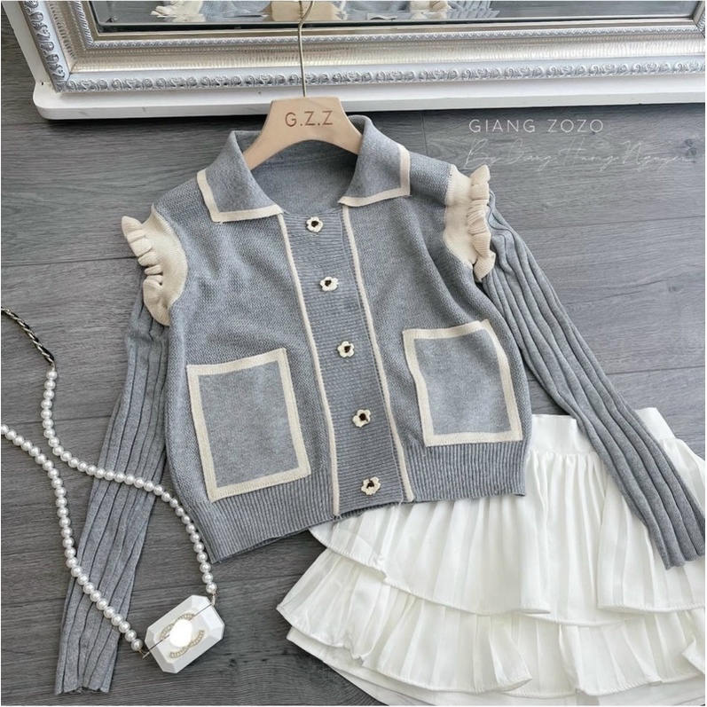 BÁN SỈ ÁO LEN BÈO VAI MÀU GHI CÚC HOA QC CHO NỮ | BigBuy360 - bigbuy360.vn