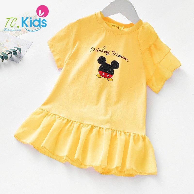 Đâm thun cotton Mickey tay và lai đuôi cá phối voan