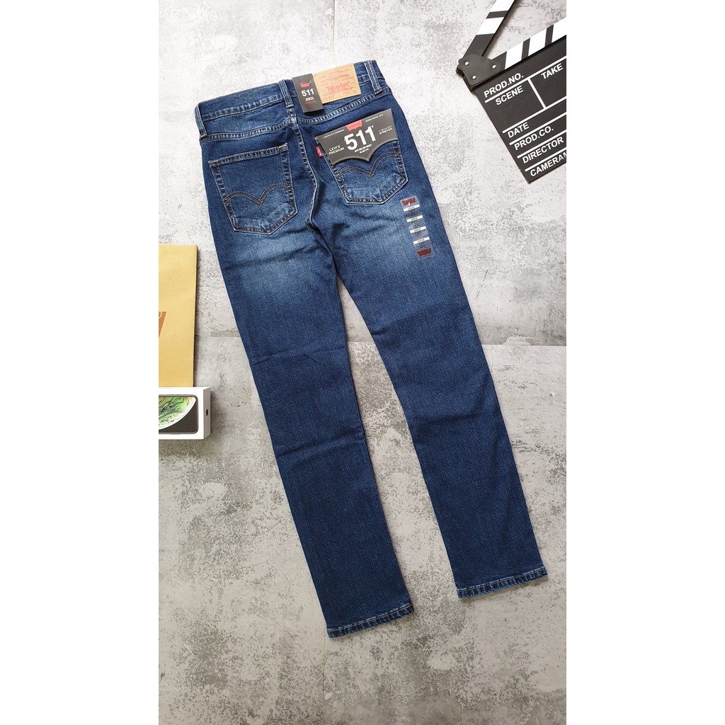 quần jean nam co giãn le511 ống đứng màu xanh đậm