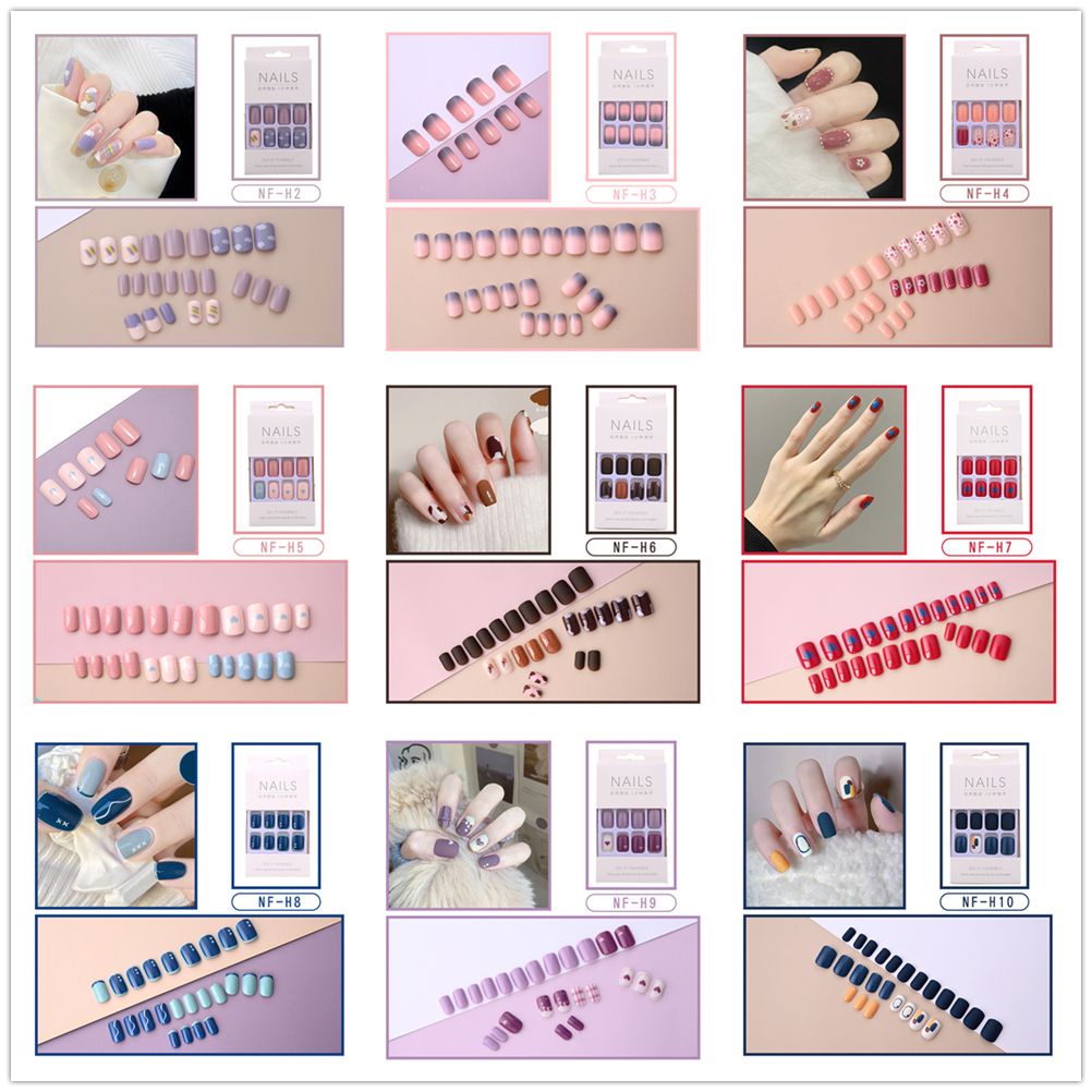 [Hàng mới về] Set 24 móng tay giả dạng nhấn tự trang trí họa tiết dễ thương kèm keo