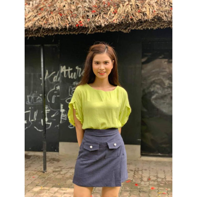( ảnh thật )Áo kiểu tay bèo vải xô gân free size