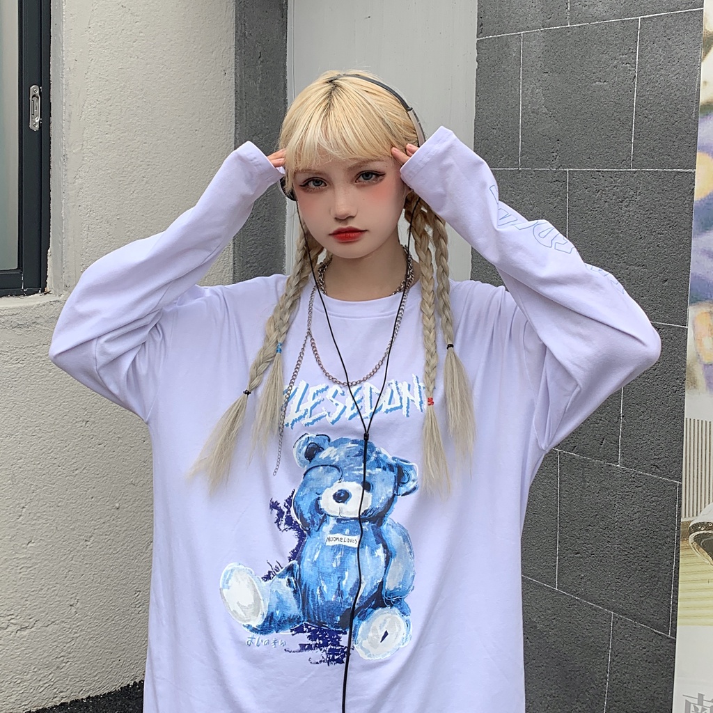 [SẴN]- Áo thun tay dài in hình gấu Unisex phong cách Ulzzang (ZT09)