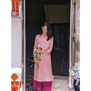 Set Áo Dài Rosemary lụa tây thi hồng tím