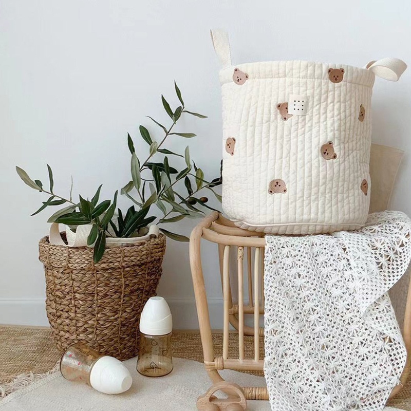 Túi Đựng Bỉm Thêu Họa Tiết Gấu Dễ Thương Tiện Dụng