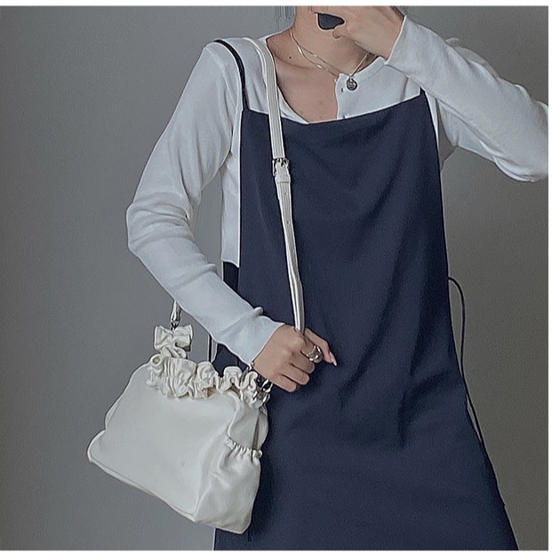 Túi xách tay IELGY bằng da mềm phối họa tiết xếp ly hợp thời trang cho nữ