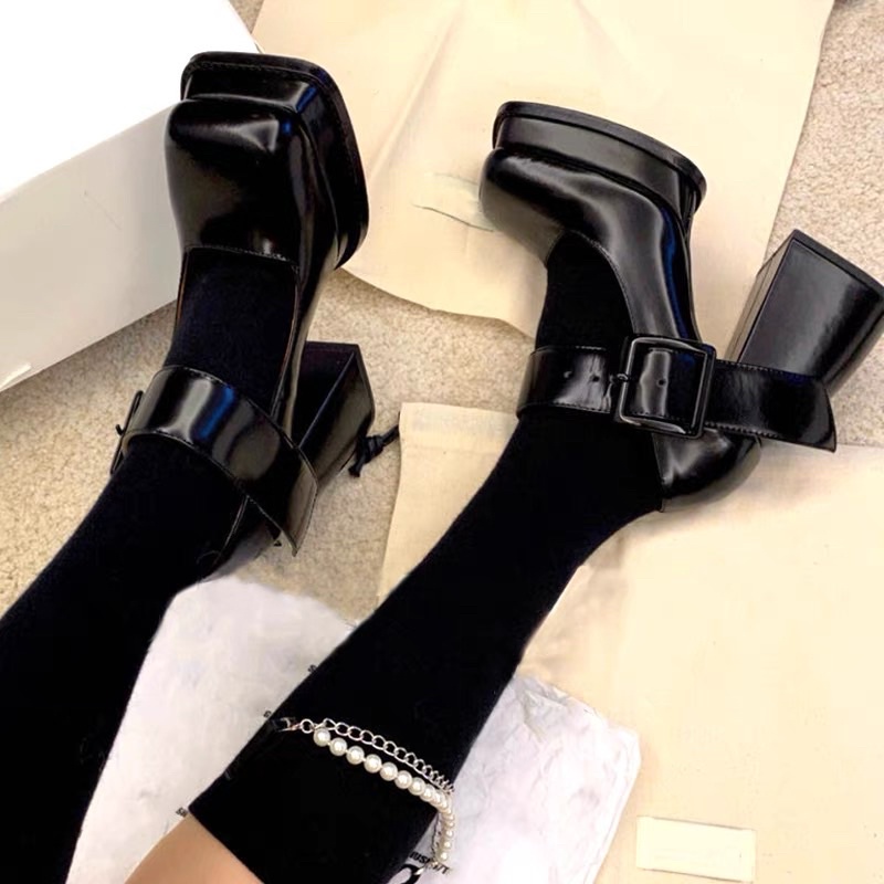 Giày mary jane đế cao 10cm - giày mũi vuông đế vuông quai cài