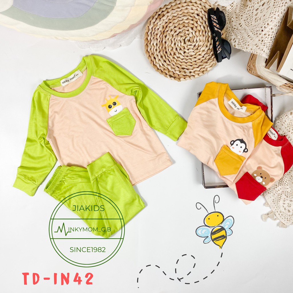 Bộ Dài Tay THUN LẠNH MINKYMOM Giáp Năng Túi Ngực Cho Bé TD-IN42