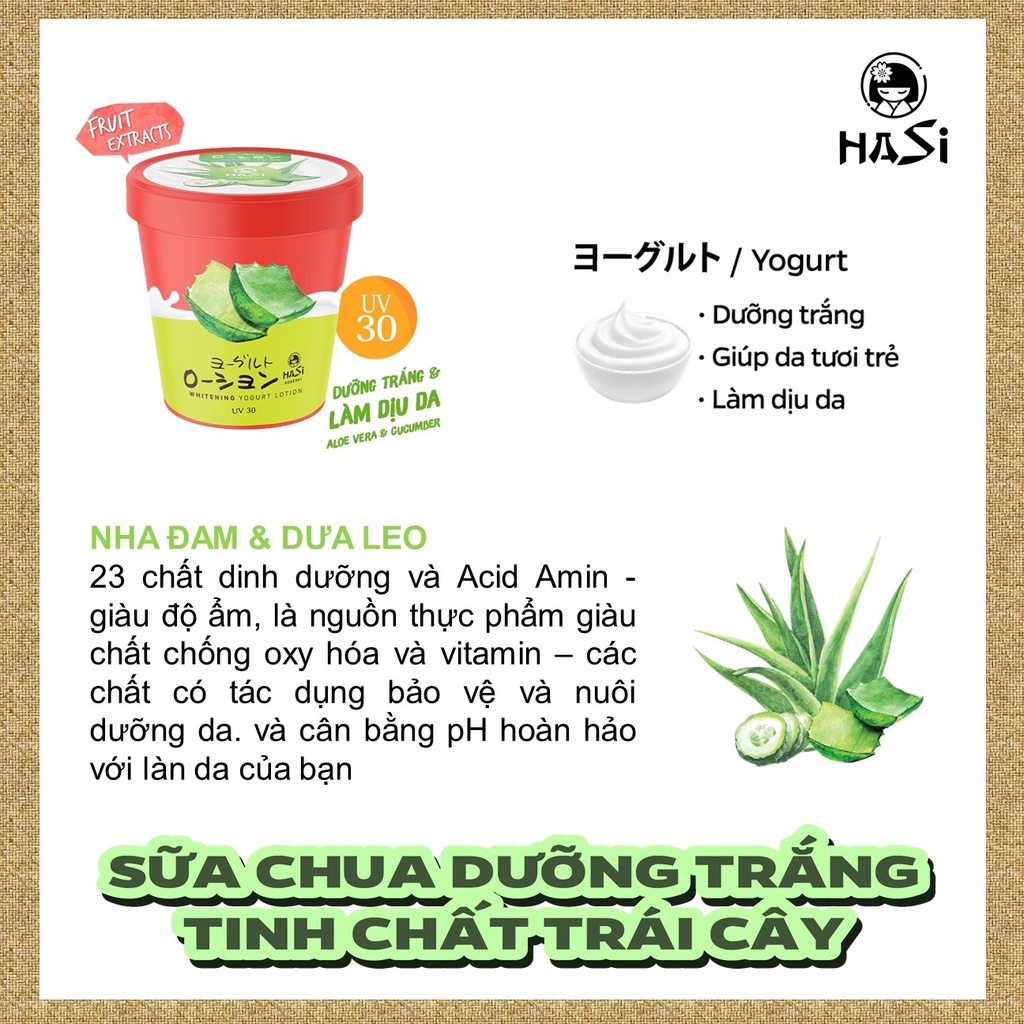 Sữa dưỡng thể trắng da Yogurt & Trái Cây HASI KOKESHI Whitening Yogurt Lotion 180g