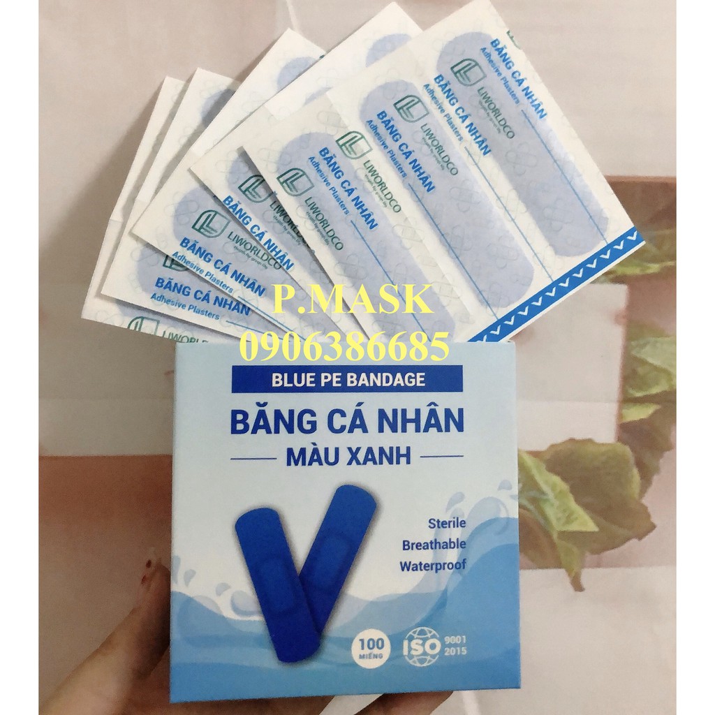 Combo 50 hộp Băng keo cá nhân màu xanh 100 miếng/ hộp - Băng các nhân sơ cứu vết thương