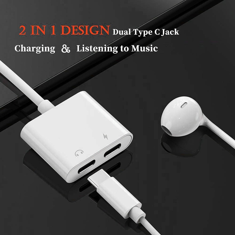 Thiết bị chuyển đổi 2 cổng tai nghe USB C màu trắng thích hợp cho Huawei Samsung Xiaomi