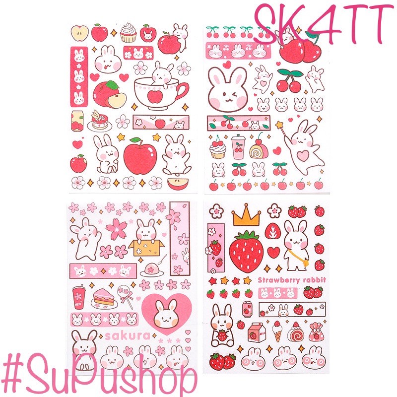 🧁🧁STICKER GẤU VÀ THỎ SIÊU KUTE PHÔ MAI QUE 4 TẤM🧁🧁