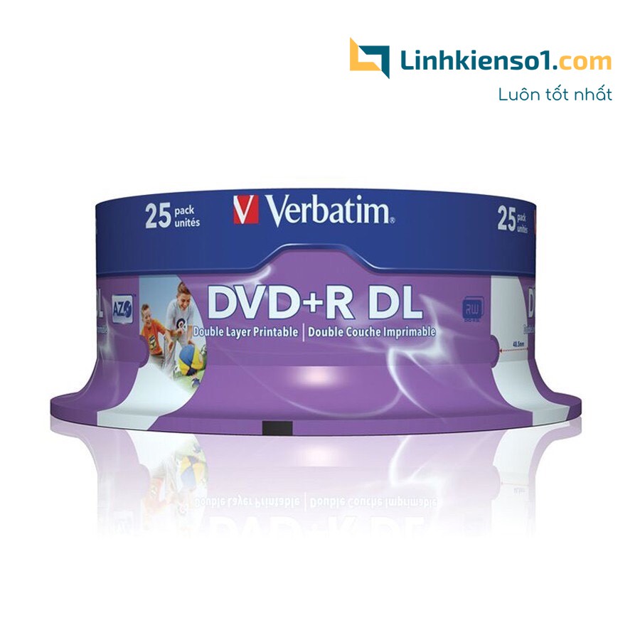 Đĩa Verbatim DVD+R DL 8.5GB 8X White Wide U 25pk Spindle (25c/ hộp) Xuất xứ Đài Loan