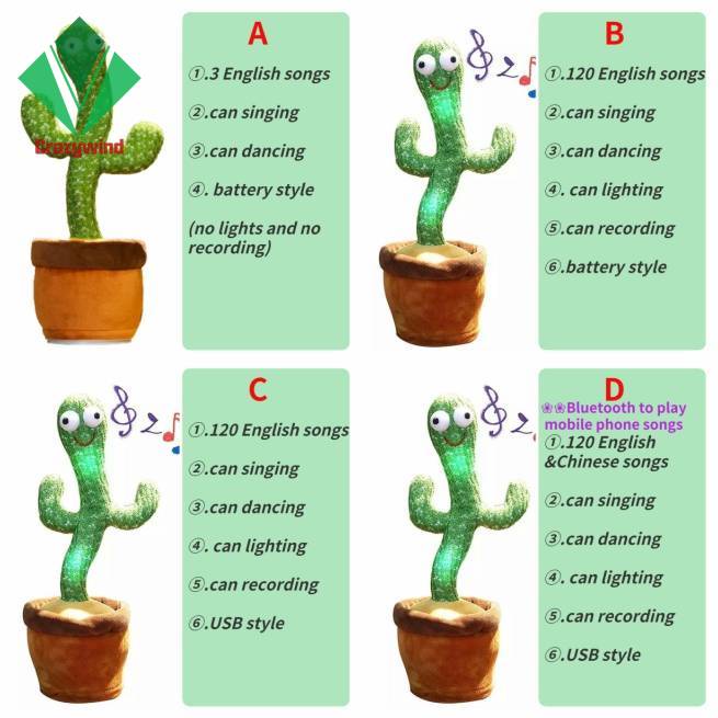 [SẠC Pin/USB Bluetooth 120 BÀI HÁT TIẾNG VIỆT] Cây Xương Rồng Nhảy Múa Phát Ra Âm Thanh Vui Nhộn Cho Bé LED Nhồi Bông Có Nhạc Biết Sáng Nhảy Biết Múa Nhại Tiếng Đồ Chơi Cho Bé Xương Rồng Nhảy Múa Quà Sinh Nhật Cho Nữ/Nam