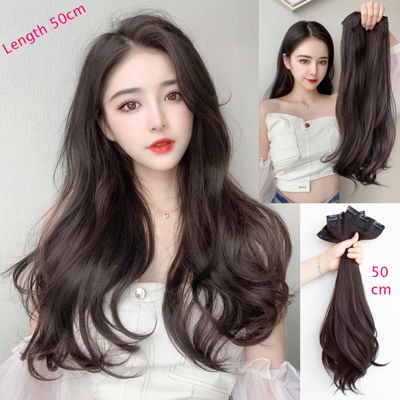 Set 3 Phần Tóc Giả Dài Xoăn Tàng Hình Không Đường May Cho Nữ