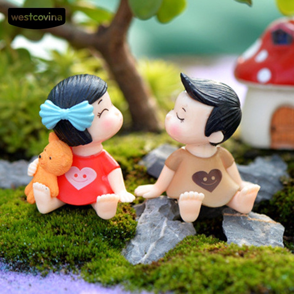 Bộ 2 Tượng Bé Trai Và Bé Gái Mini Trang Trí Tiểu Cảnh