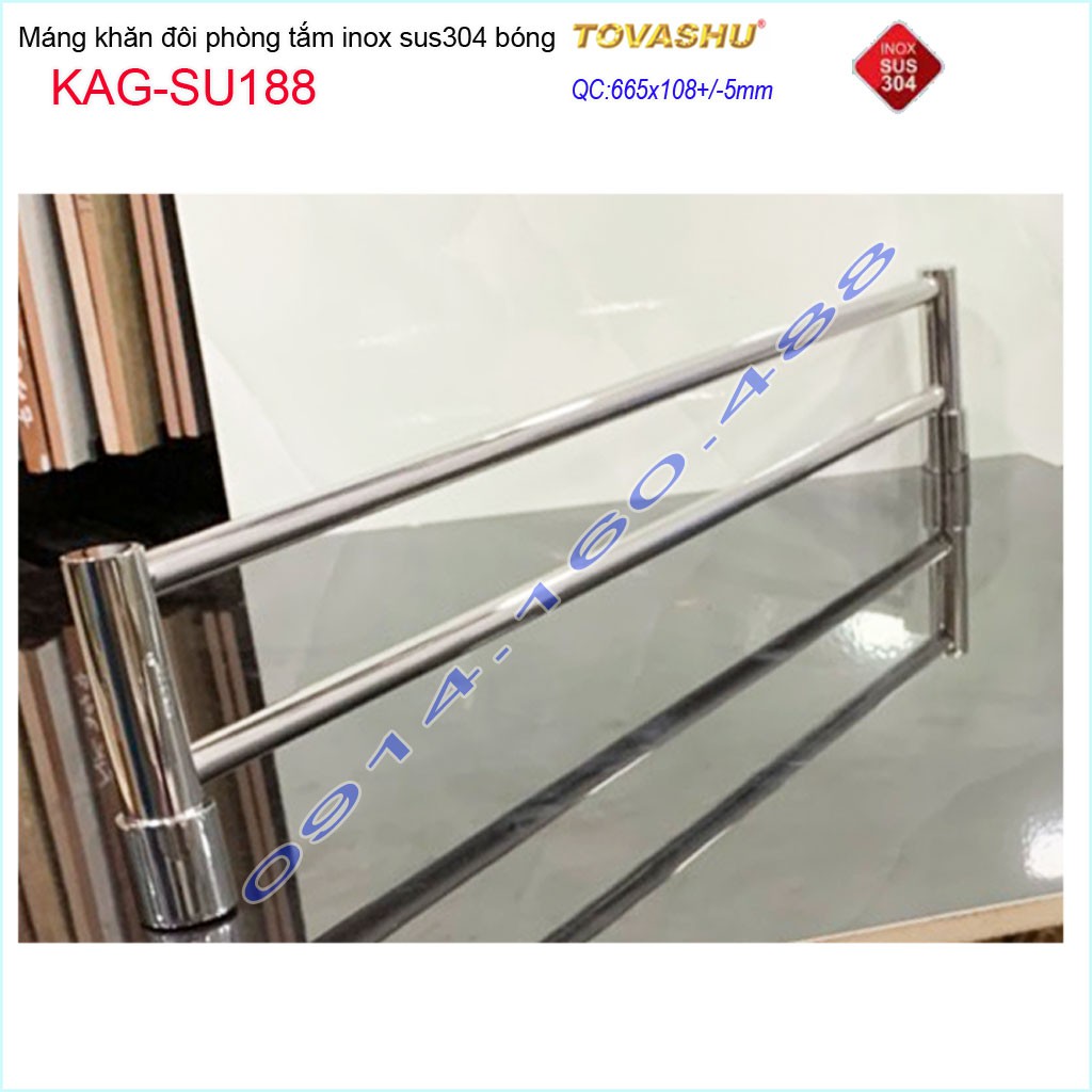 Thanh treo khăn tắm Tovashu KAG-304SU188, Giá treo khăn phòng tắm Inox hộp cao cấp SUS304 Nhật Bản
