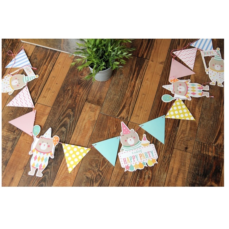 Dây treo trang trí happy birthday hình gấu