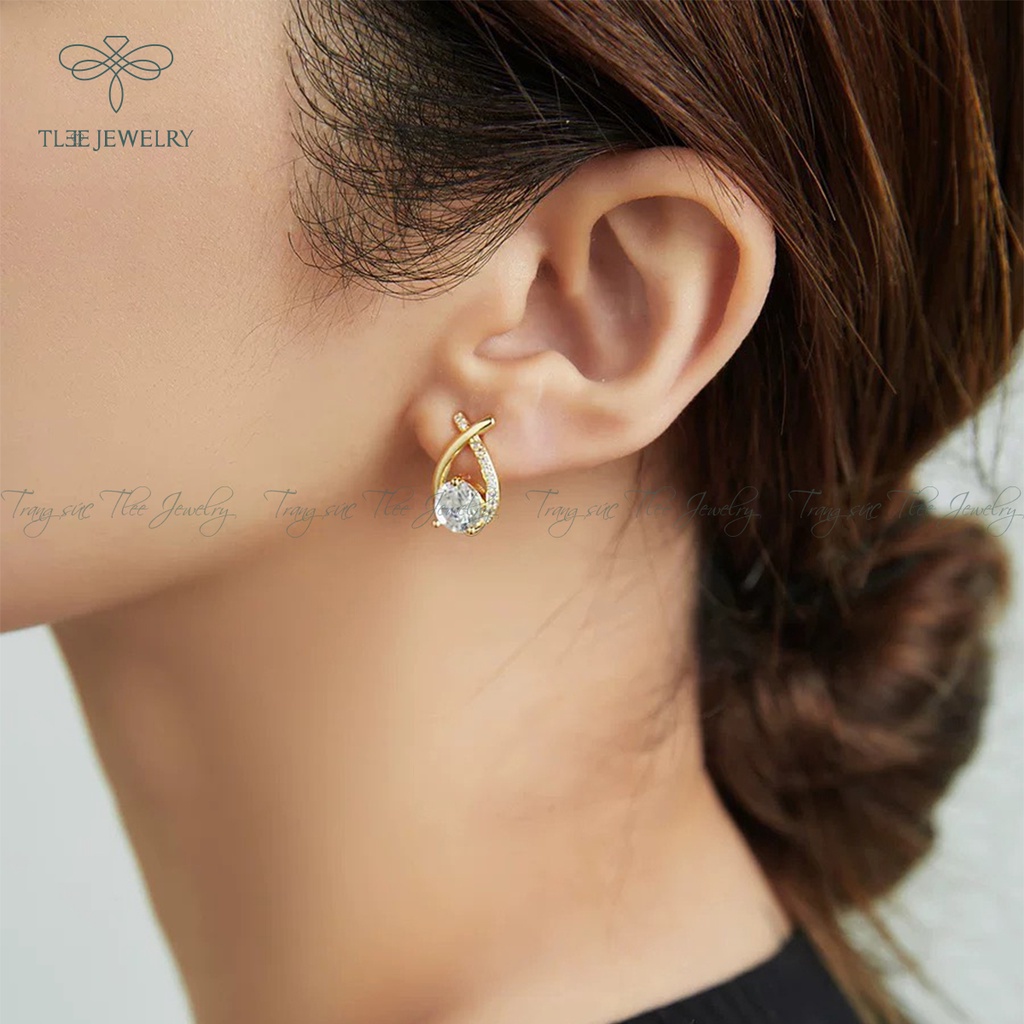 Khuyên tai bạc nữ TLEE Aven đính đá lấp lánh NCJ B0177