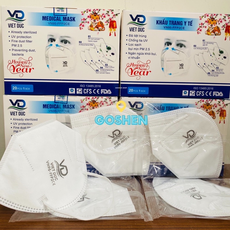 Khẩu trang Y tế 5 lớp VN95 Việt Đức chính hãng lọc sạch bụi mịn, ngăn ngừa vi khuẩn