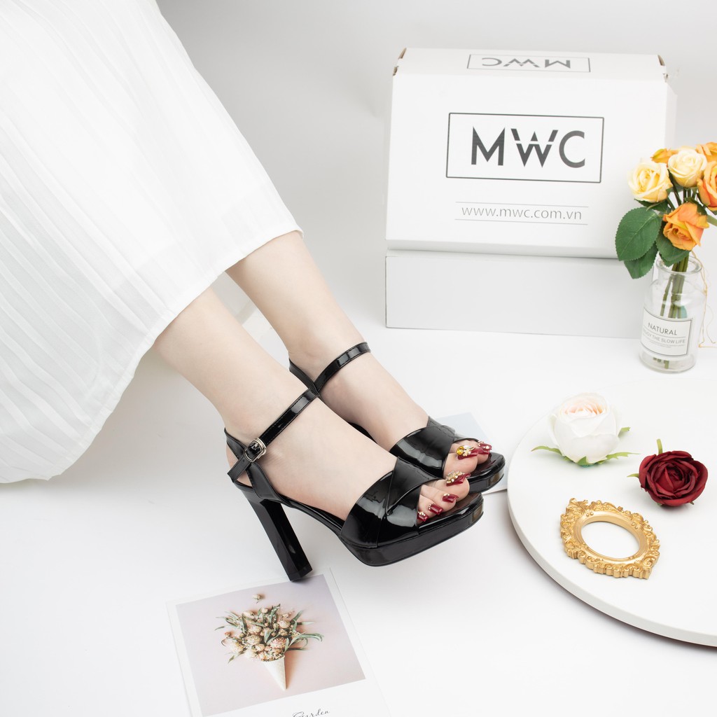 GIÀY CAO GÓT MWC - SANDAL CAO GÓT DA BÓNG - CAO GÓT ĐẾ ĐÚP GÓT DẸP 9CM - CAO GÓT QUAI CHÉO CÁCH ĐIỆU - NUCG- 3949