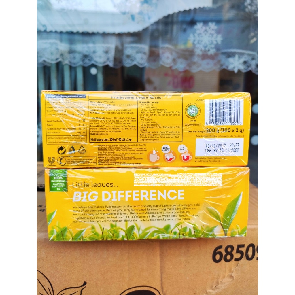 [Hoả Tốc] Trà Lipton túi lọc Yellow Label Tea 100 gói 200g Nhãn Vàng