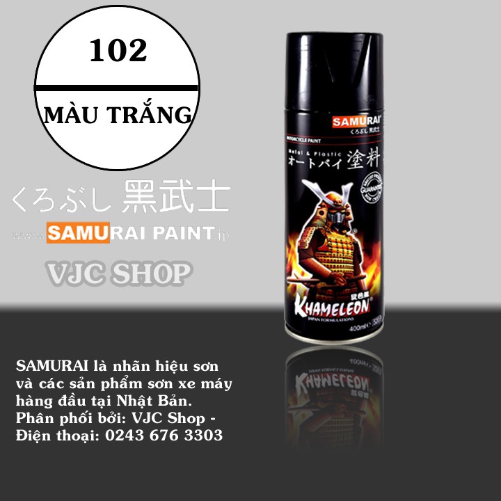 Chai sơn xịt sơn xe máy cao cấp SAMURAI màu trắng mã 102 dung tích 400 ml