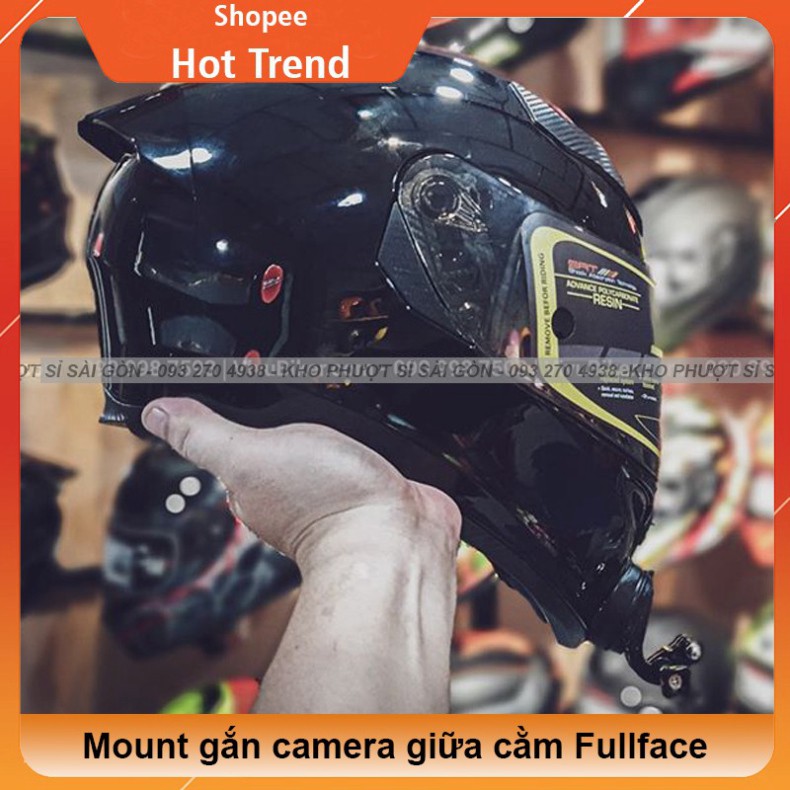 KHO SG-  Mount dán camera Eken h9r, Gopro, Sjcam lên giữa cằm mũ bảo hiểm TORC T18 - Pat gắn cằm giữa mũ Fullface TORC