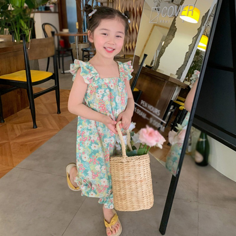 Se7en Áo liền quần In Hoa Mùa Hè Dễ Thương Cho Bé Gái