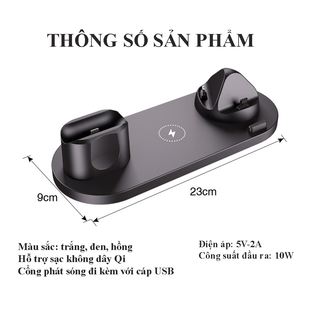 Bộ Sạc Không Dây Đa Chức Năng WS5 6 IN 1 - Sạc Nhanh, Đa Cổng, Tiện Lợi Khi Di Chuyển, An Toàn, Bảo Hành 1 Đổi 1