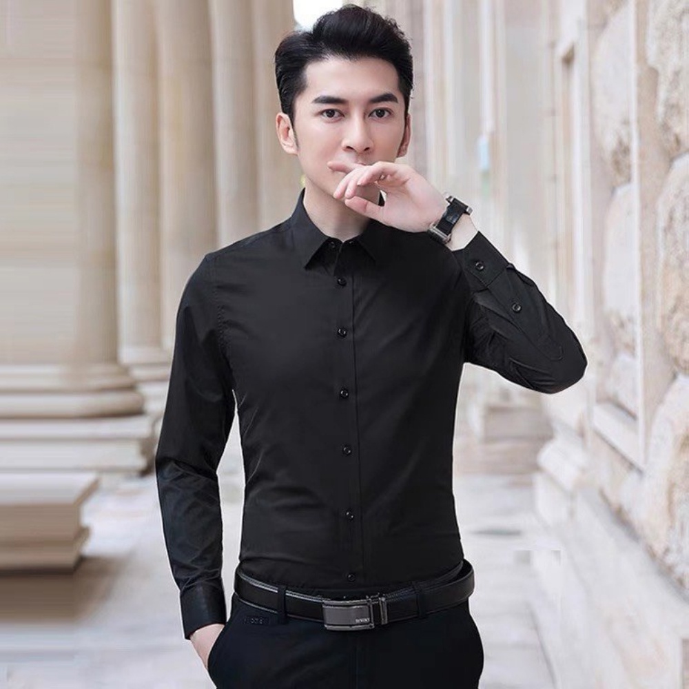 Áo Sơ Mi Nam Dài Tay Hàn Quốc, Áo Sơ Mi Nam Công Sở Vải Lụa Không Nhăn Thấm Hút Mồ Hôi[Gấp Bẹp]