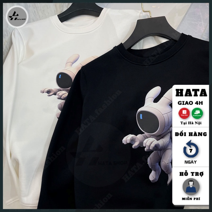 Áo nỉ sweater mịn đẹp, Áo nỉ nam dáng ôm giữ nhiệt in Thỏ Thám Hiểm lạ mắt mã NZ658