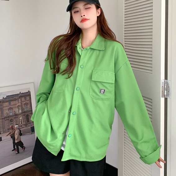 ZHELIHANGFEI Áo Sơ Mi Tay Dài Dáng Rộng Cổ Bẻ Thời Trang Trẻ Trung