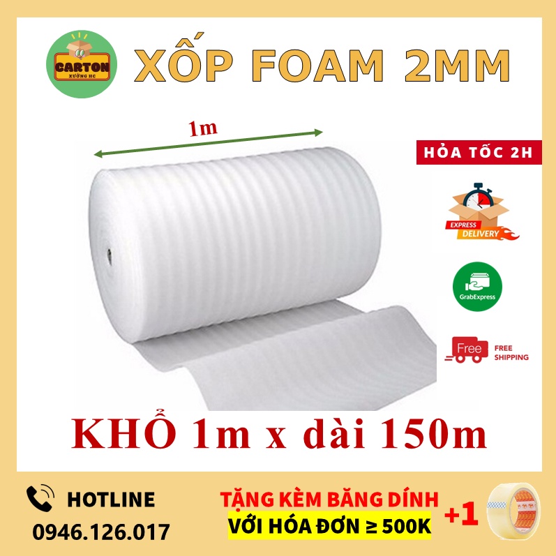 Mút Xốp PE Foam Dày 2mm Khổ 1m dài 150m Bọc Gói Hàng Chống Va Đập Lót Hàng Hóa