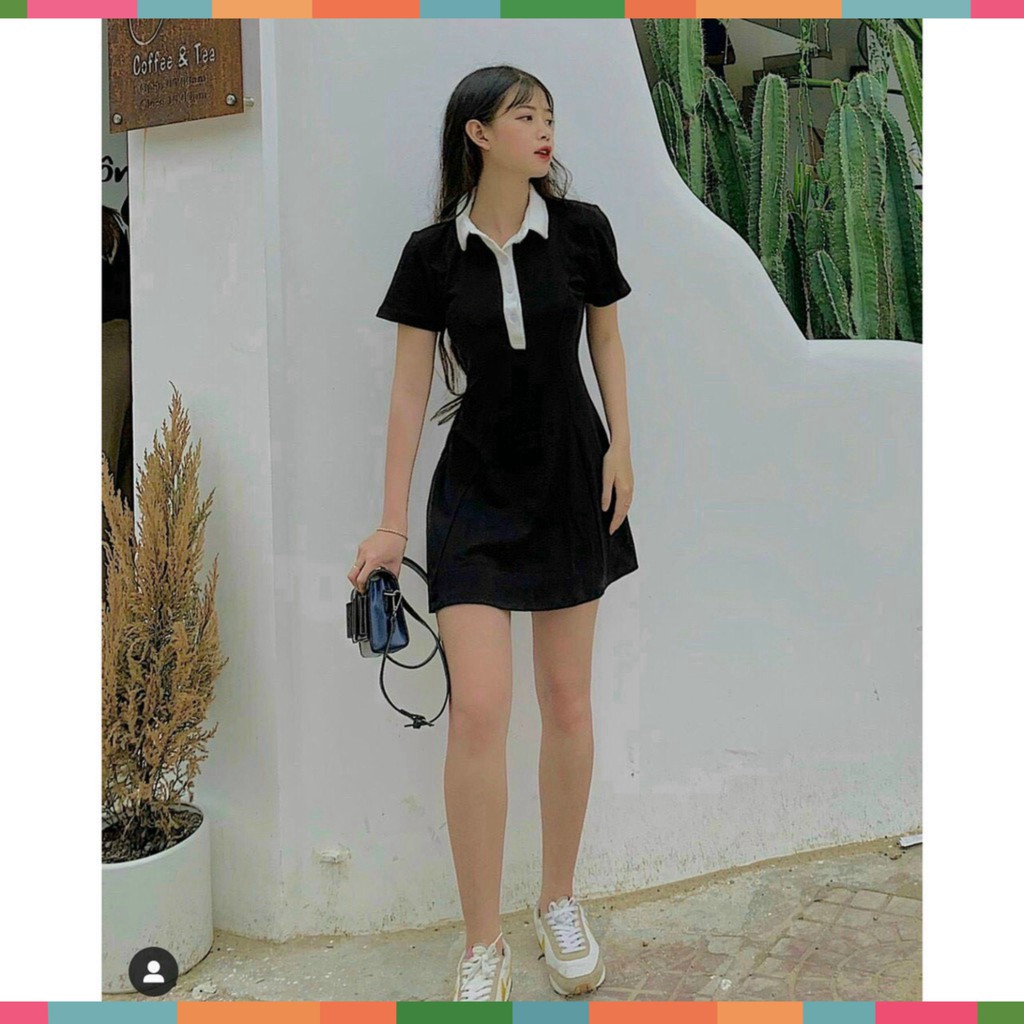 Váy Đầm Polo Nữ Cổ Bẻ Đen Dáng Ôm | BigBuy360 - bigbuy360.vn
