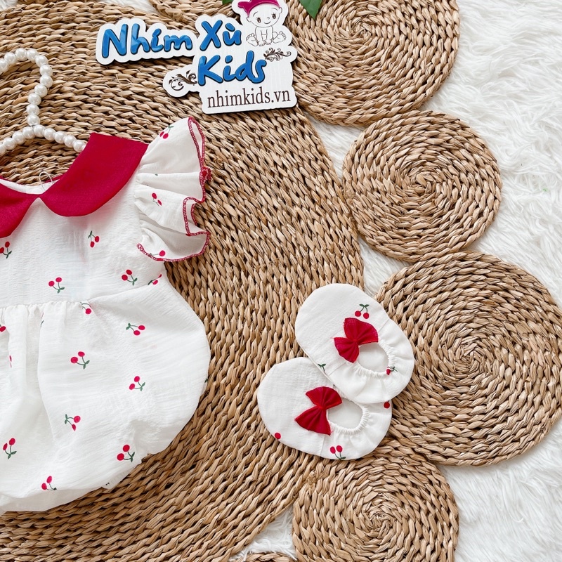 Body Hoạ Tiết Quả Cherry Đỏ NHÍM XÙ KIDS Chất Tơ Đũi Cho Bé Gái Sơ Sinh, Đầy Tháng, Thôi Nôi - B013