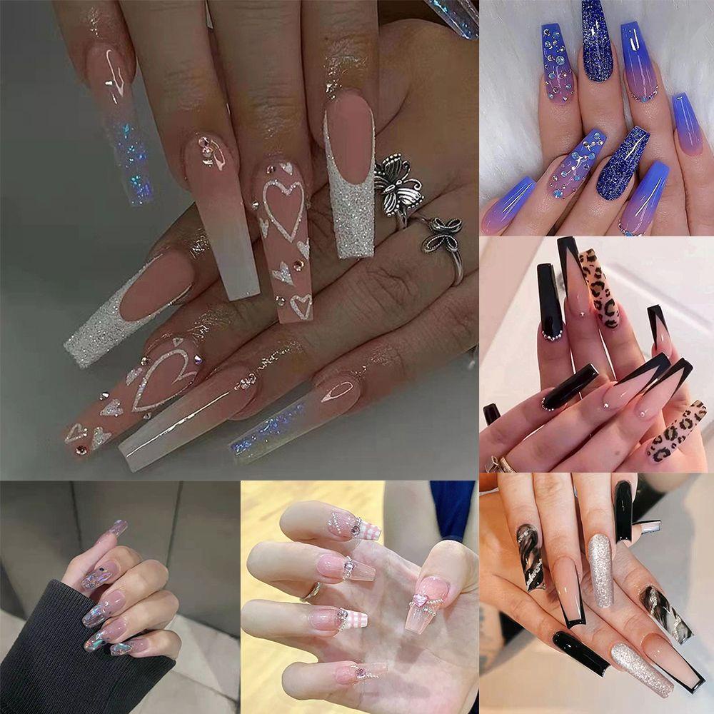 DIACHAVN Set 24 Móng Tay Giả Họa Tiết Trái Tim Thu Đông Ấn Tượng