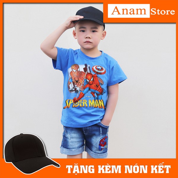 Áo thun trẻ em Người Nhện, Tặng kèm nón kết, Có size người lớn, Anam Store